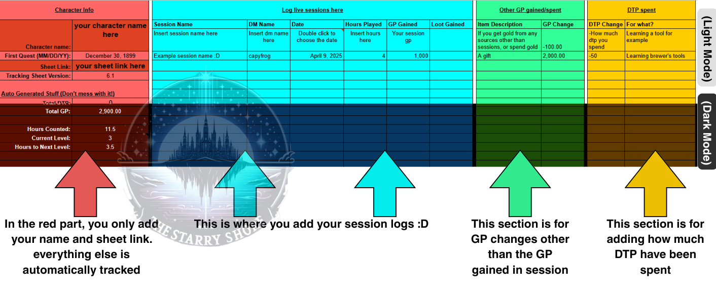 Session Tracking Sheet Example