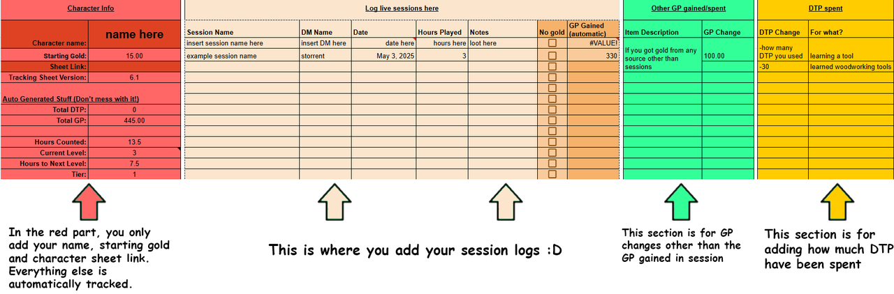Session Tracking Sheet Example
